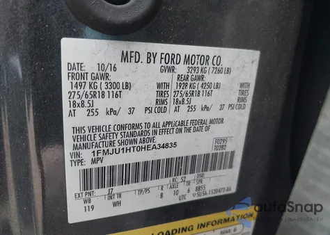 2017 Ford Expedition Xlt из США, поврежденный, VIN 1FMJU1HT0HEA34835